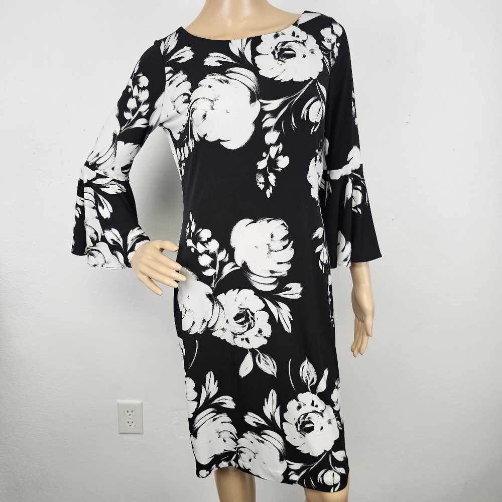 Calvin Klein Dress Jersey Knit  Black/White Shift Sz 6 Whimsigoth Career